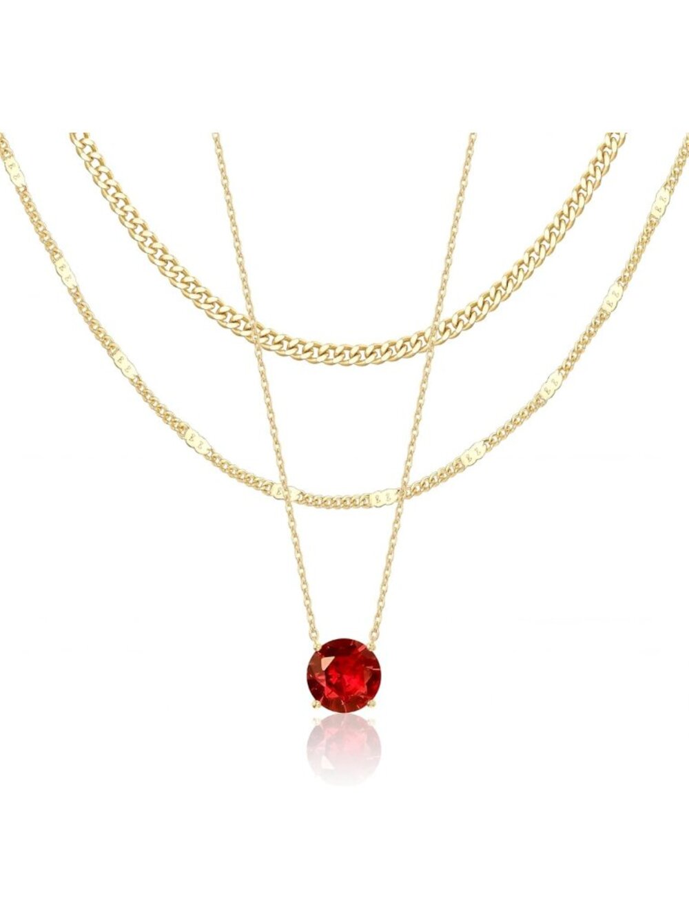 Layered Gold Necklaces for Women - Dainty Pendant & Chunky Cuban Chain Set